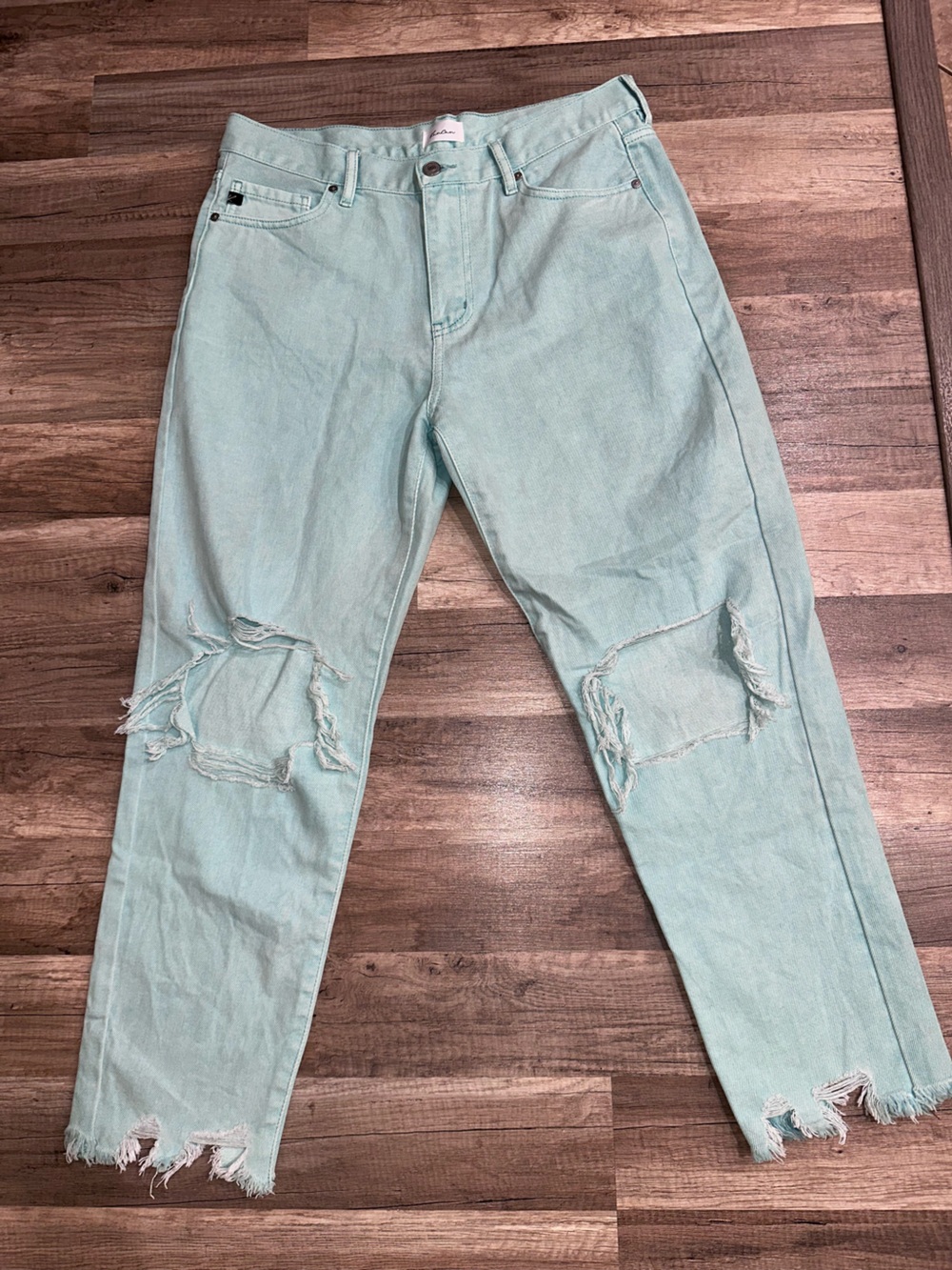 KanCan Light Aqua Ripped Cropped Jeans